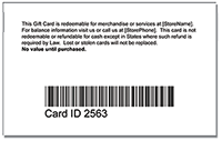 Gift Card Specs Back